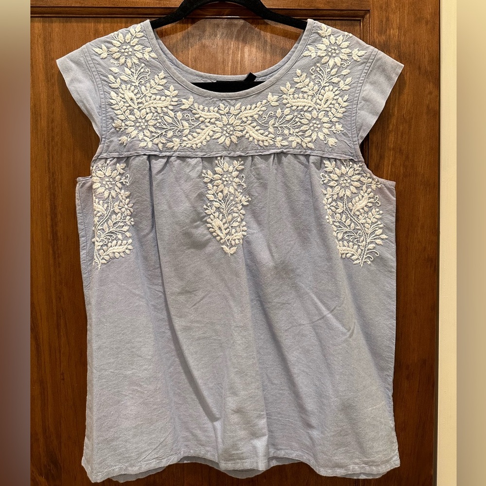 Madison Mathews Embroidered Blue Top